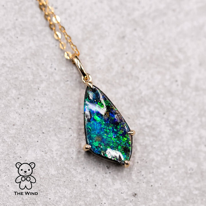 Diamond Shaped Boulder Opal Pendant Necklace-2