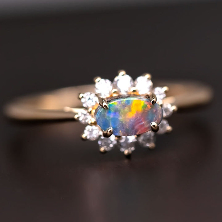 Boulder Opal Diamond Halo Engagement Ring