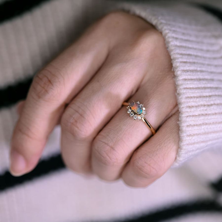 Boulder Opal Diamond Halo Engagement Ring