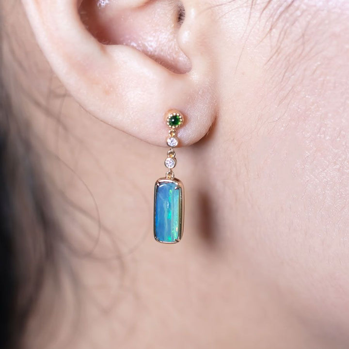Boulder Opal Diamond Tsavorite Drop Earrings