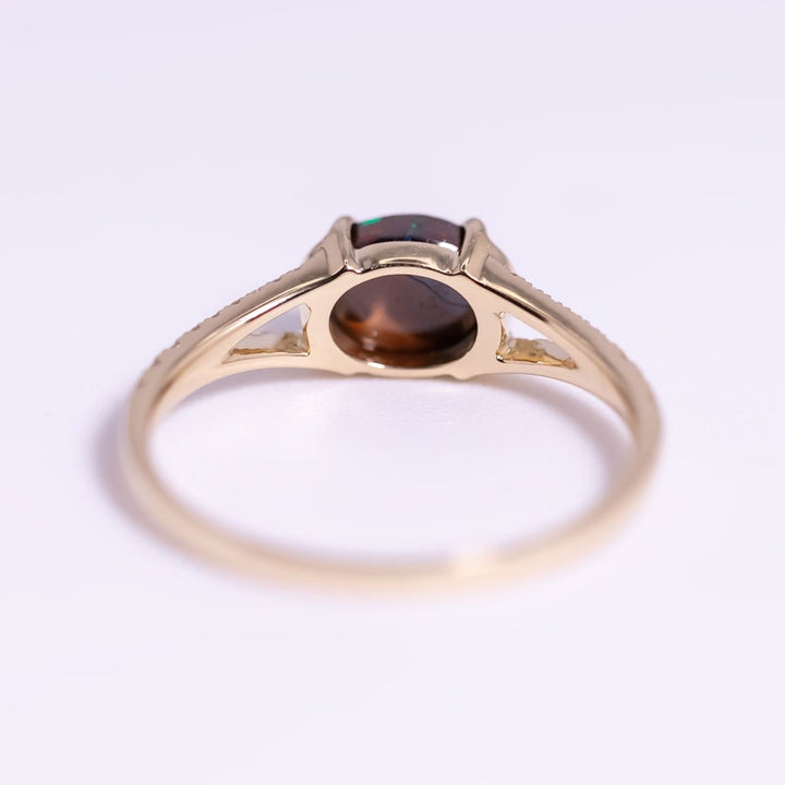 Boulder Opal Split Shank Engagement Ring with Pave Setting 