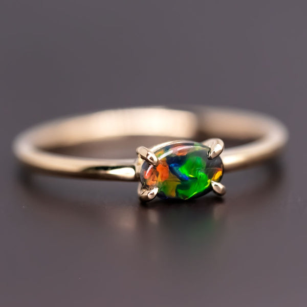 Bright Black Opal Band Engagement Ring