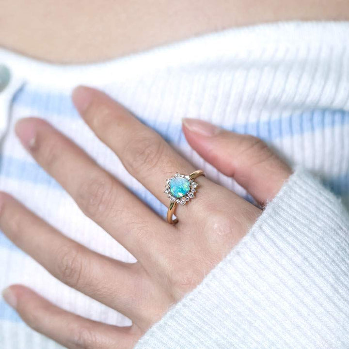 Bright Boulder Opal Halo Diamond Engagement Ring