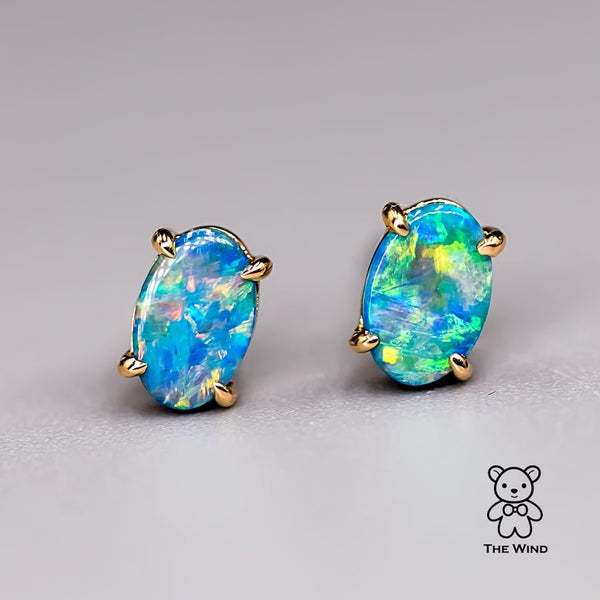 Bright Doublet Opal Oval Stud Earrings