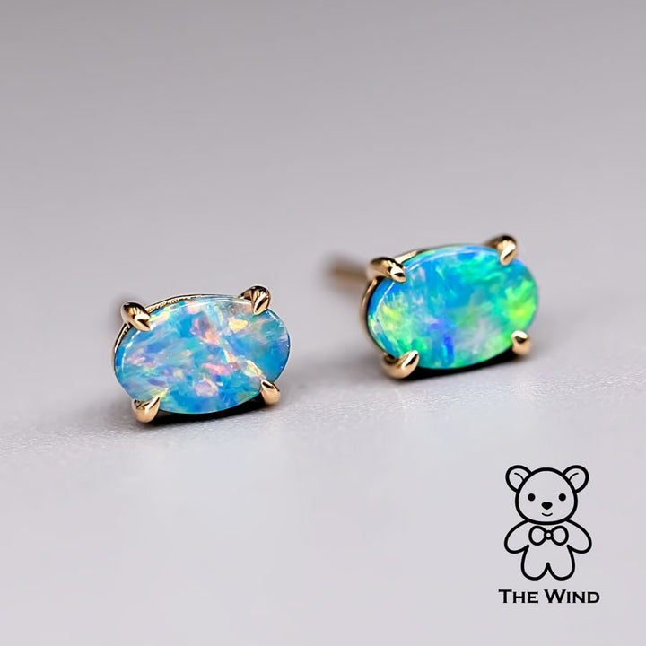 Bright Doublet Opal Oval Stud Earrings