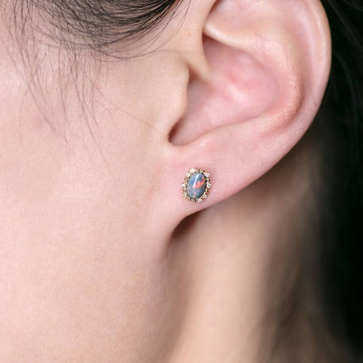 Bubble Tea Black Opal Diamond Stud Earrings