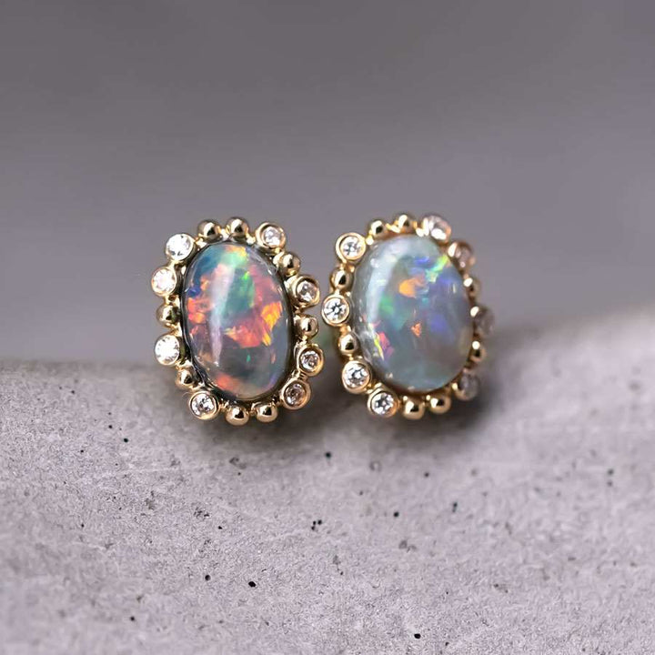 Bubble Tea Black Opal Diamond Stud Earrings