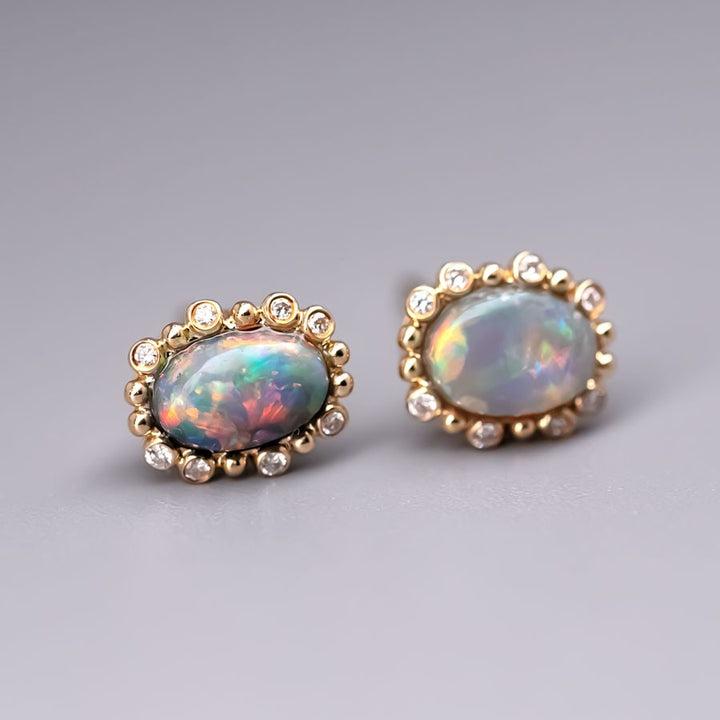 Bubble Tea Black Opal Diamond Stud Earrings