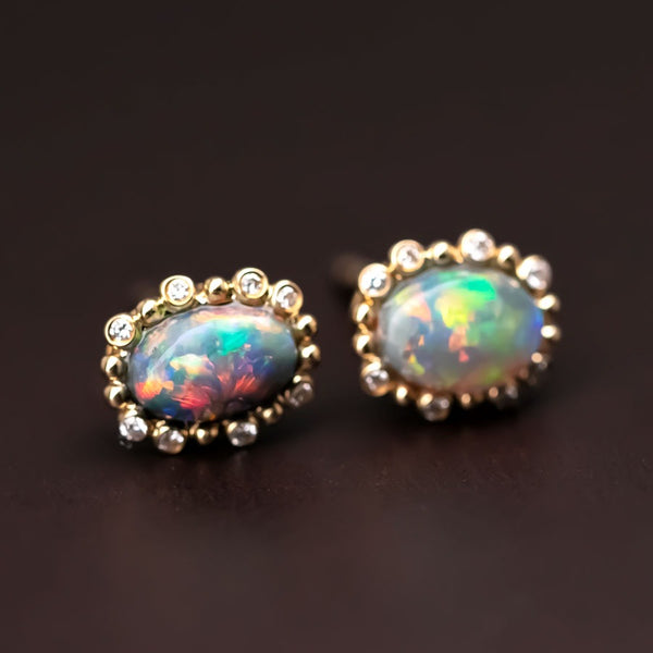 Bubble Tea Black Opal Diamond Stud Earrings
