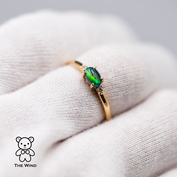 Cat Eye Australian Black Opal Diamond Engagement Ring