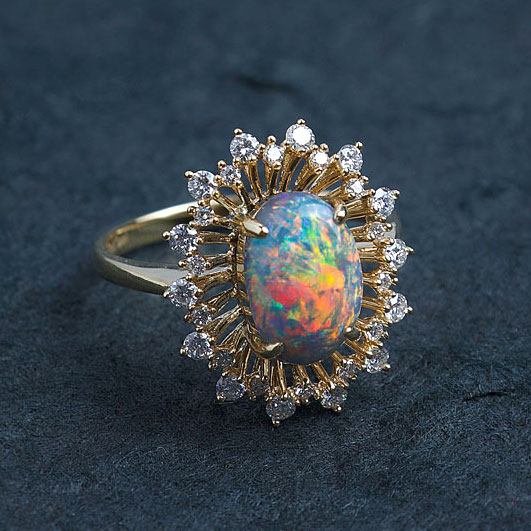 Certificated Black Opal Diamond Halo Engagement Ring