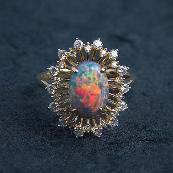 Certificated Black Opal Diamond Halo Engagement Ring
