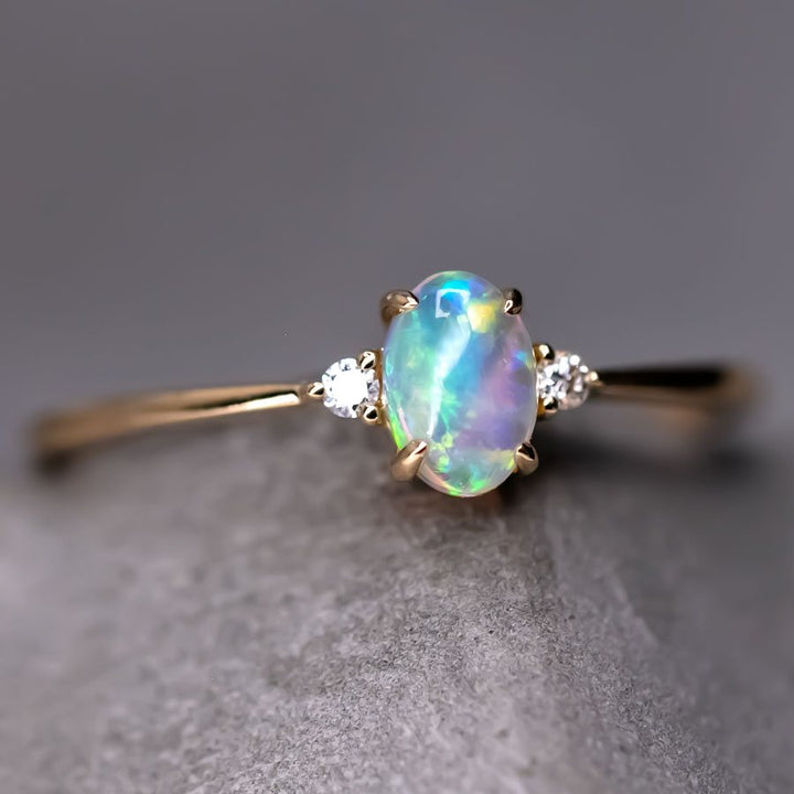Classic Design Oval Opal Diamond Engagement Ring