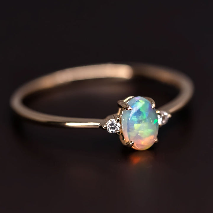 Classic Design Oval Opal Diamond Engagement Ring