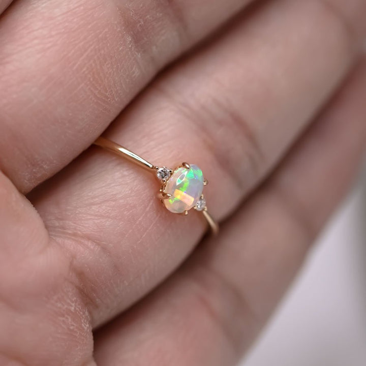 Classic Design Oval Opal Diamond Engagement Ring