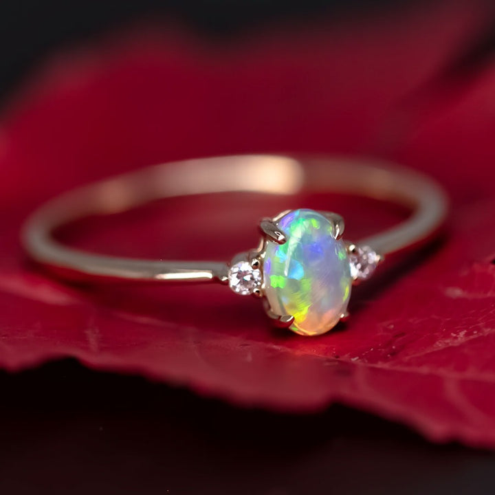 Classic Design Oval Opal Diamond Engagement Ring
