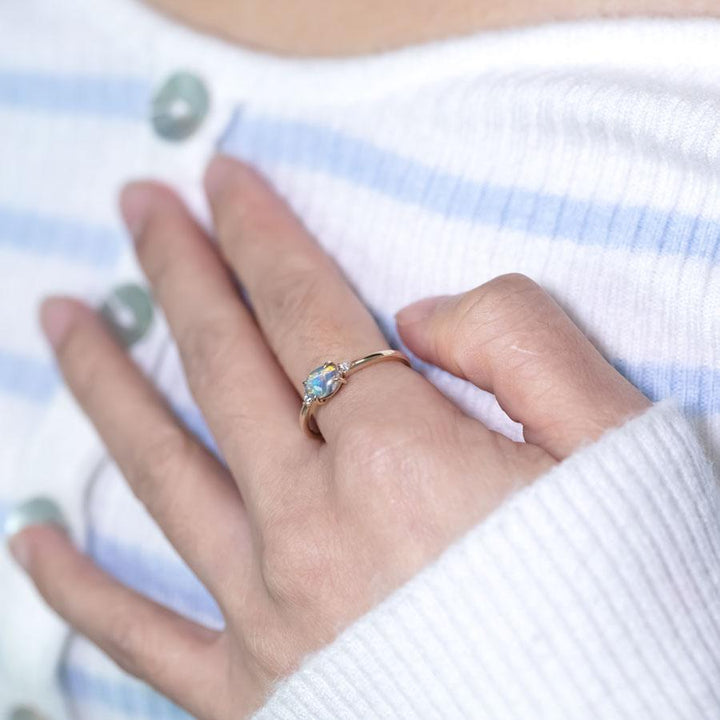 Classic Three Stones Black Opal Diamond Ring