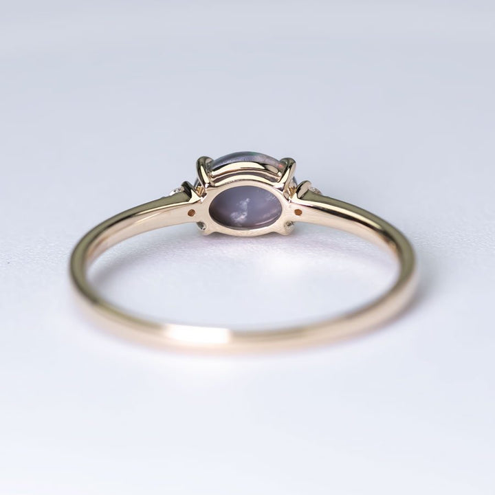 Classic Three Stones Black Opal Diamond Ring