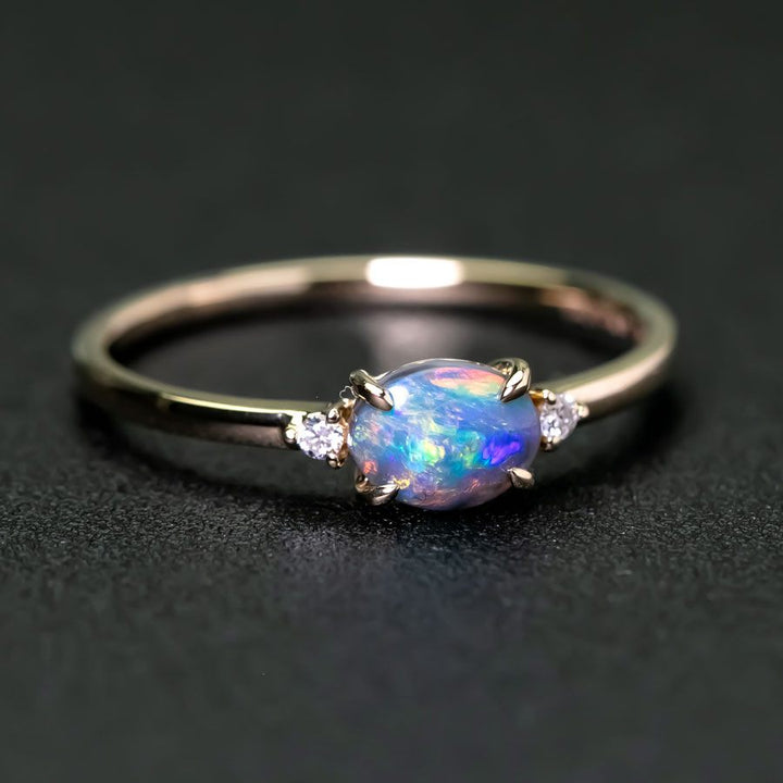 Classic Three Stones Black Opal Diamond Ring