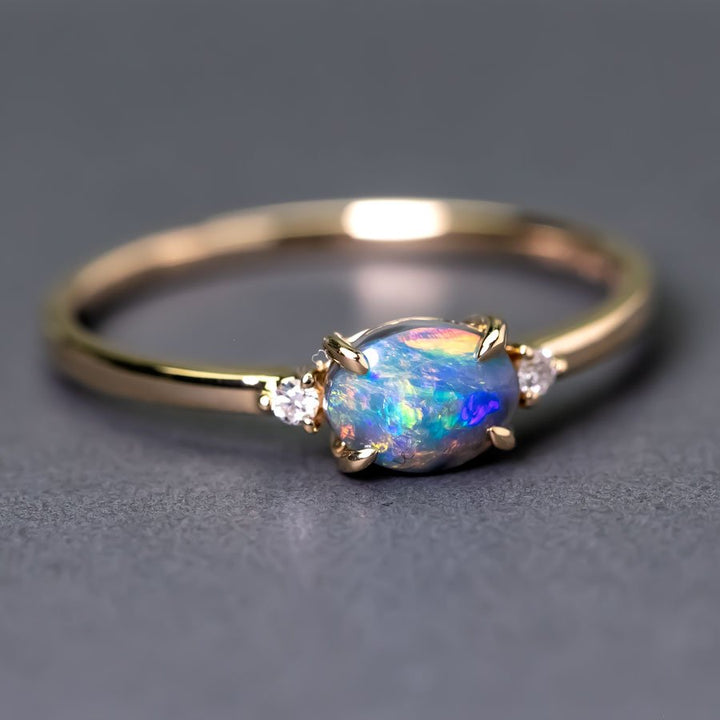 Classic Three Stones Black Opal Diamond Ring