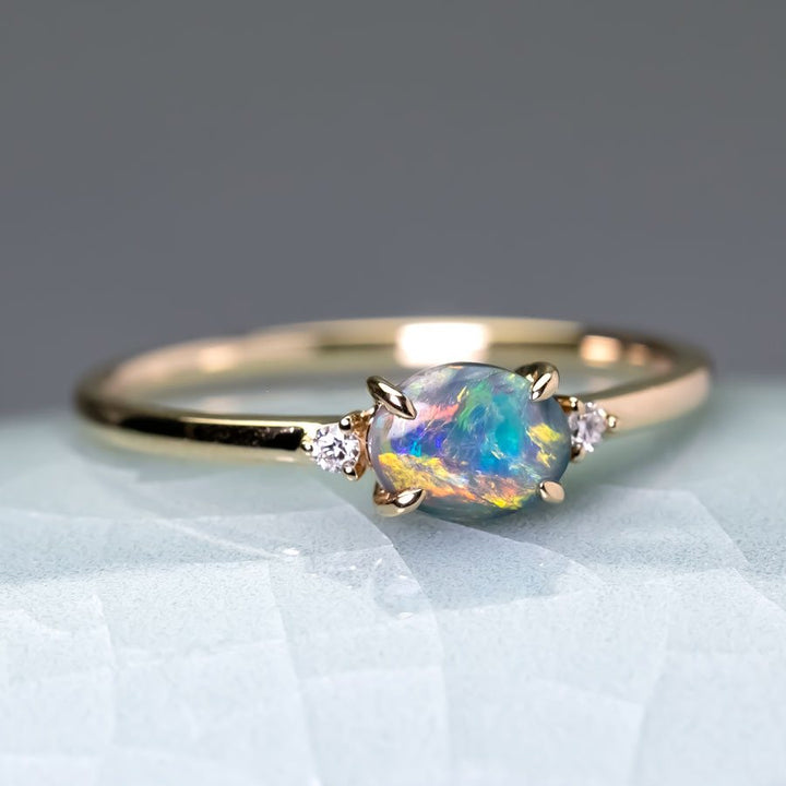 Classic Three Stones Black Opal Diamond Ring