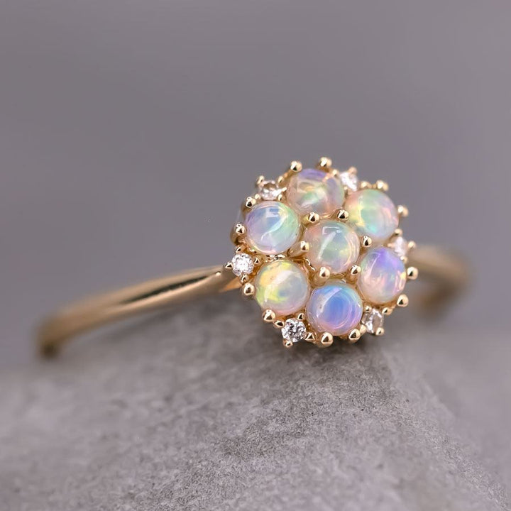 Cluster Engagement Ring Solid Opal & Diamond