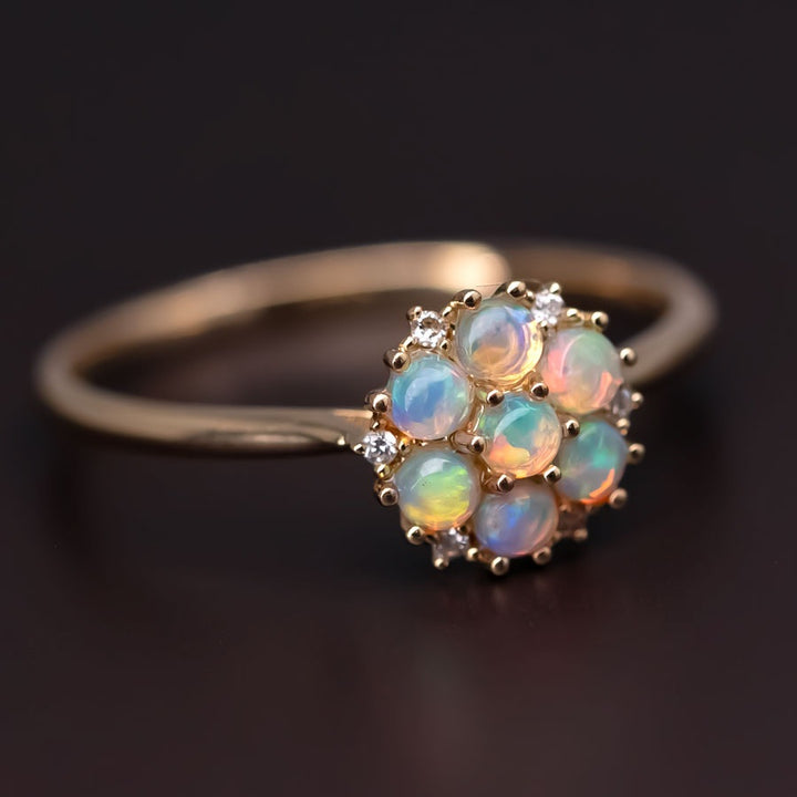 Cluster Engagement Ring Solid Opal & Diamond