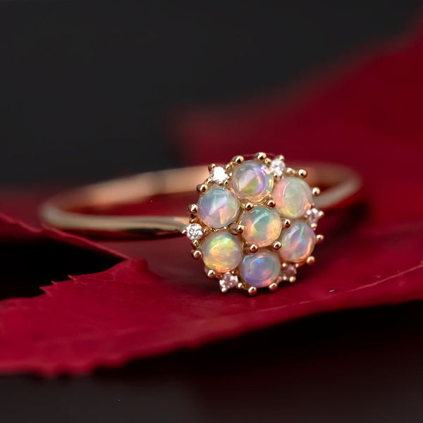 Cluster Engagement Ring Solid Opal & Diamond