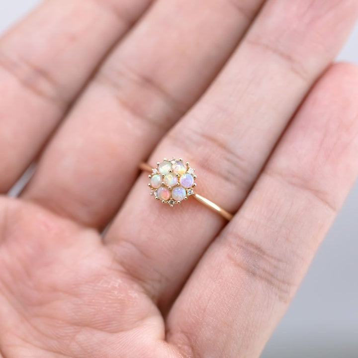 Cluster Engagement Ring Solid Opal & Diamond