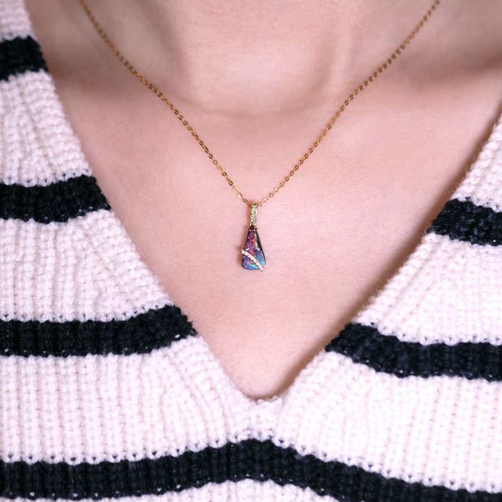 Colorful Boulder Opal & Diamond Tsavorite Necklace