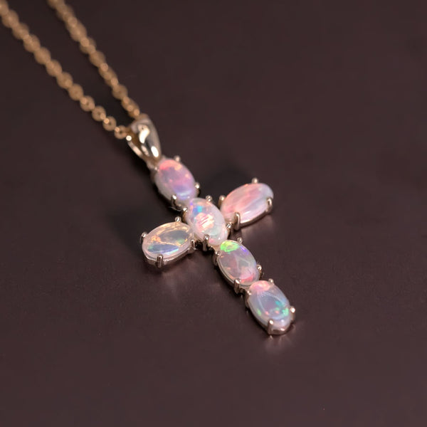 Cross Pendant Australian Solid Opal Necklace