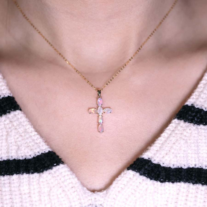 Cross Pendant Australian Solid Opal Necklace