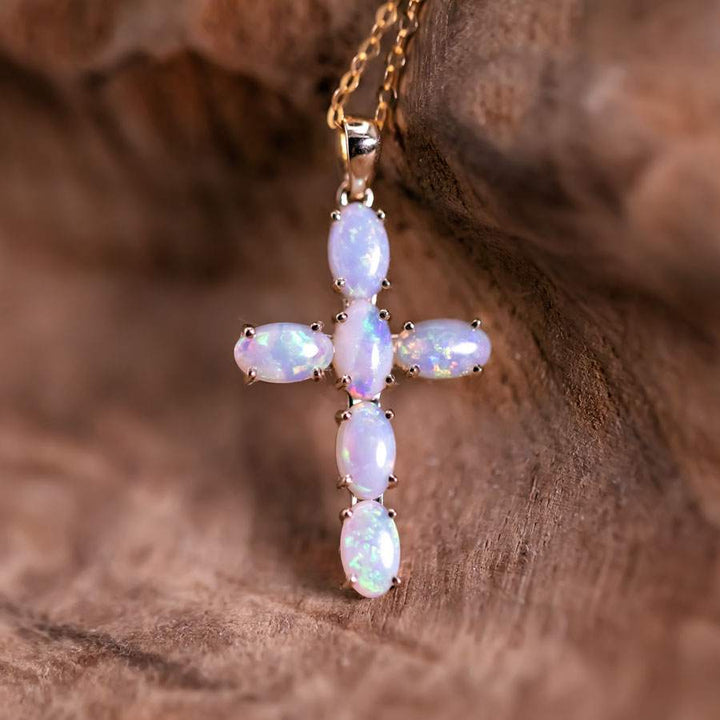 Cross Pendant Australian Solid Opal Necklace