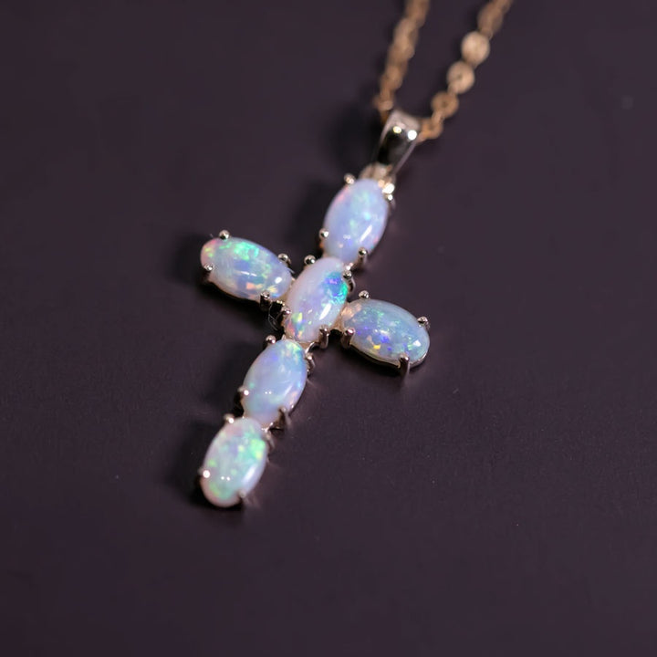 Cross Pendant Australian Solid Opal Necklace