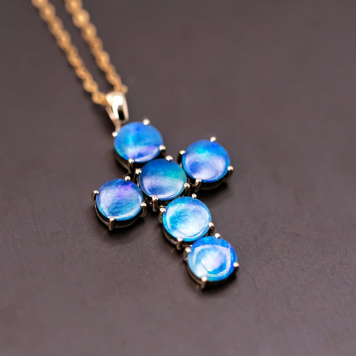 Cross Pendant Doublet Opal Necklace