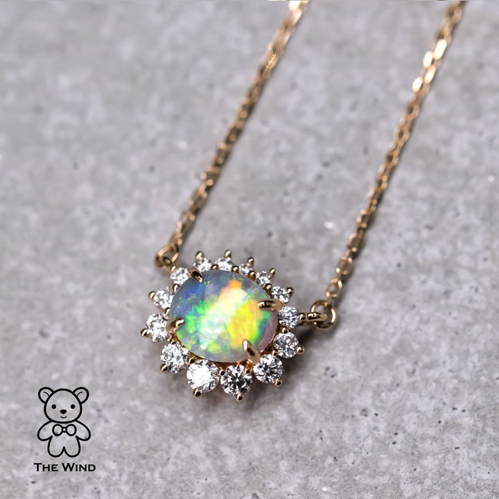 Semi-Black Opal Halo Diamond Necklace-1