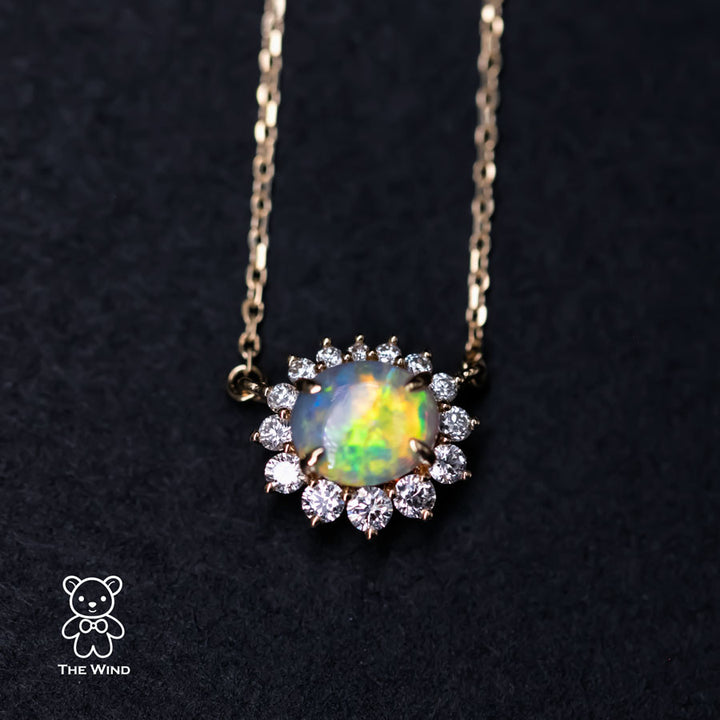Semi-Black Opal Halo Diamond Necklace-2
