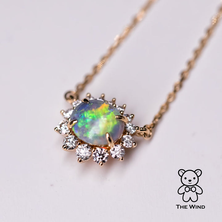 Semi-Black Opal Halo Diamond Necklace-3