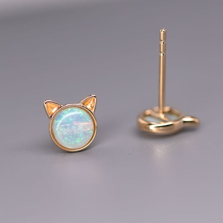 Cute Kitty Ears Australian Opal Stud Earrings