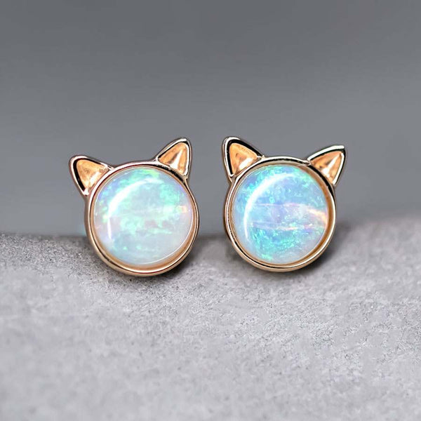 Cute Kitty Ears Australian Opal Stud Earrings