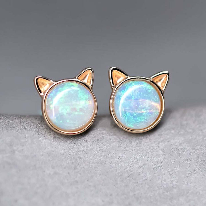 Cute Kitty Ears Australian Opal Stud Earrings