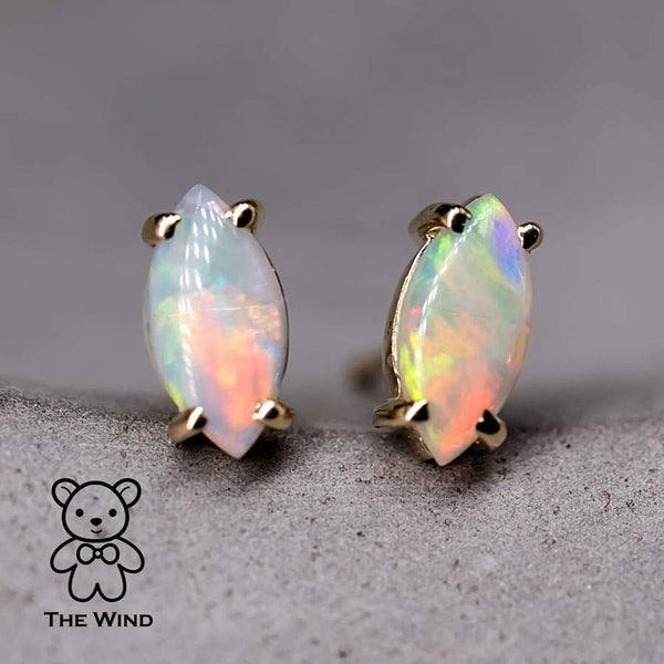 Dainty Marquise Cut Solid Opal Stud Earrings