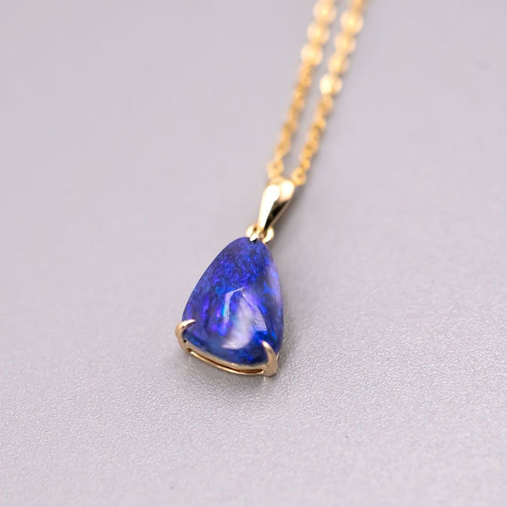Deep Blue Australian Black Opal Pendant Necklace