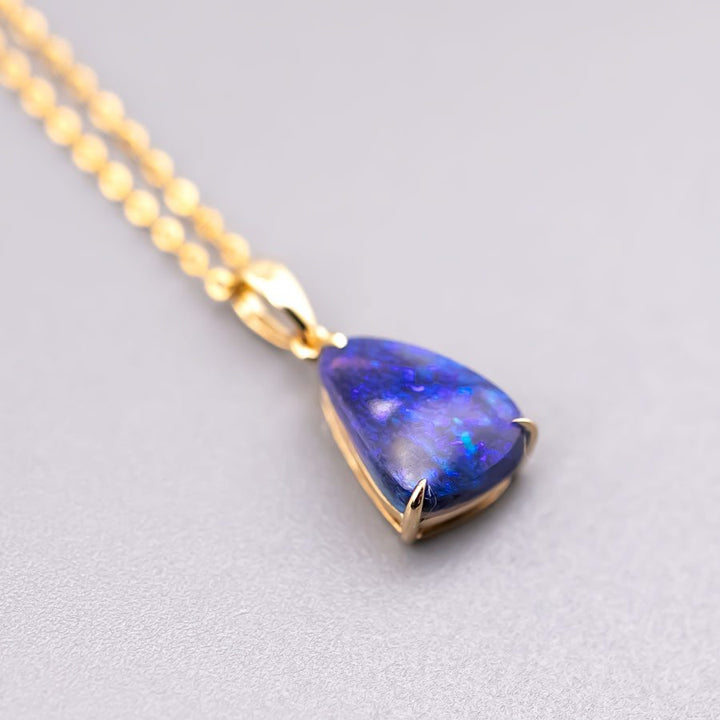 Deep Blue Australian Black Opal Pendant Necklace