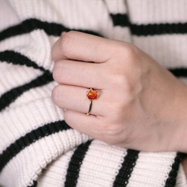 Deep Red Fire Opal Diamond Engagement Ring