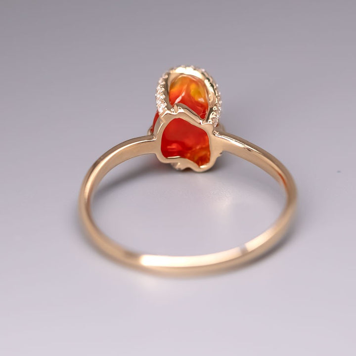 Deep Red Fire Opal Diamond Engagement Ring