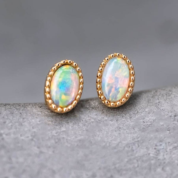 Delicate Oval Shaped Opal Stud Earrings