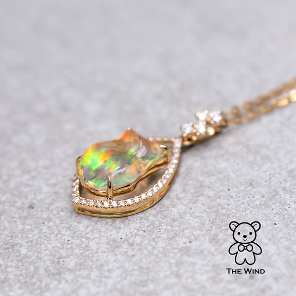 Pear Shaped Pendant Mexican Fire Opal Diamond-1