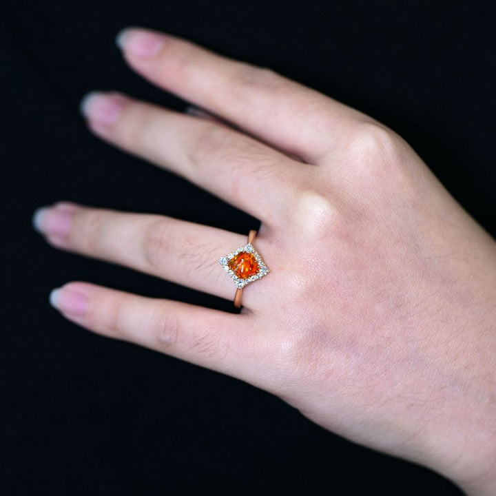 Diamond Shaped Fire Opal Diamond Engagement Ring