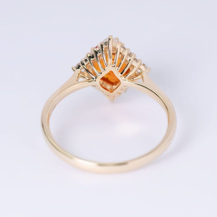 Diamond Shaped Fire Opal Diamond Engagement Ring